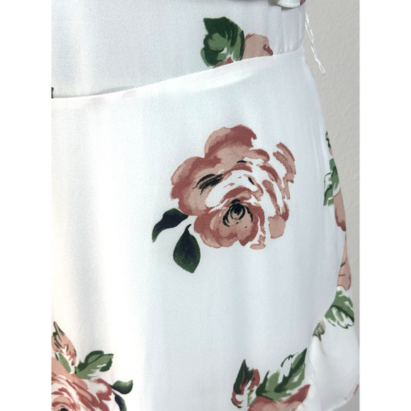 Women's( M) White Ivory Floral Hi Low Midi Ruffle V Neck Disney Princess Dress - Picture 3 of 16